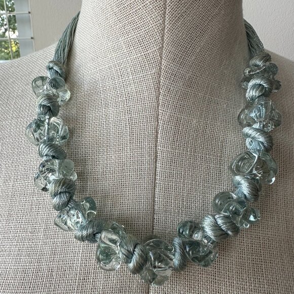 Baby Blue Aquamarine Single Strand Chunky Glass Bead Statement Necklace FRANCE - Picture 1 of 7